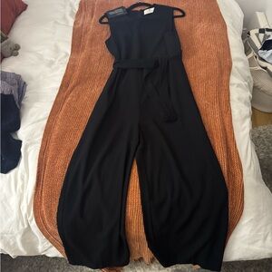 Babaton Black Sleeveless Wide-Leg Jumpsuit with Waist Tie